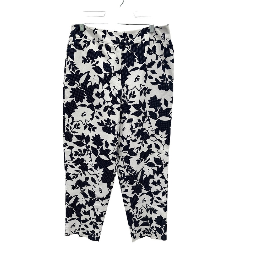 Talbots Womens Navy Blue White Floral‎ Ankle Pants Size 12